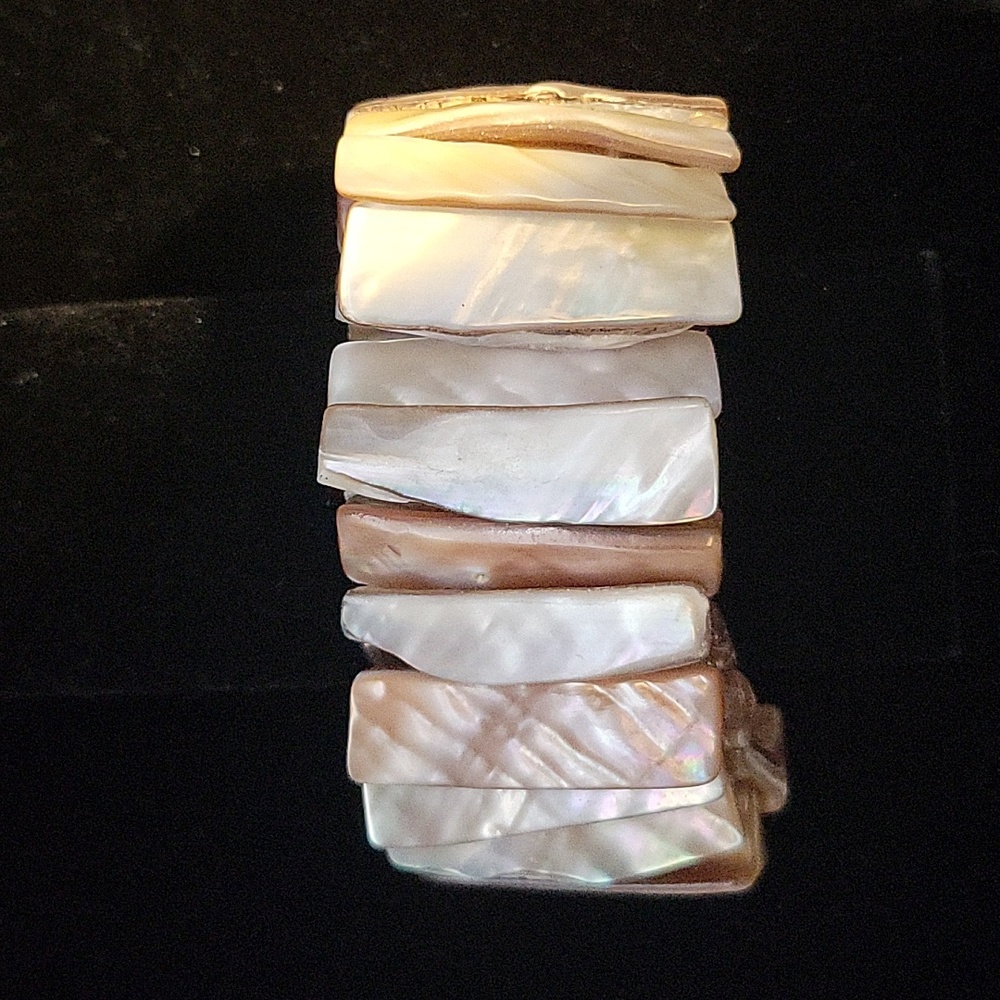 Abalone shell natural stacked stretch statement bracelet: cream, ivory stone